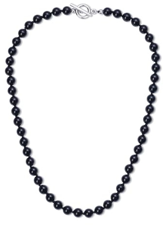 GAVU Collier Pierre Naturelle Homme, Collier Onyx Noir Homme, Fermoir OT en Acier Inoxydable, 60cm