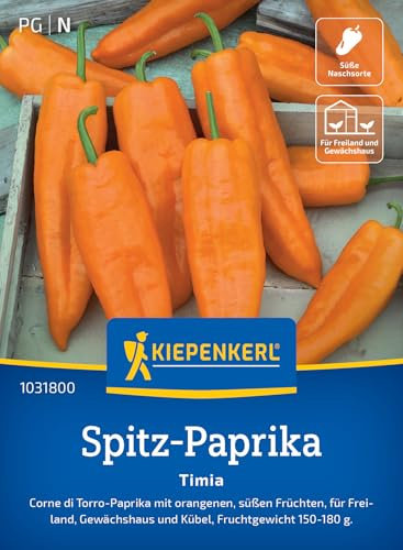 Kiepenkerl Spitz-Paprikasamen Timia 1031800 - Corne di Torro Paprika - orangene süße Früchte - 150-180g - Saatgut, Samen Gemüse, Gemüsepflanzen