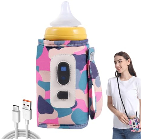 Bolsa calentadora de biberones de leche, calentador de leche portátil digital, calentador de botellas USB, bolsa de biberón ajustable de 5 engranajes de temperatura para botella de leche