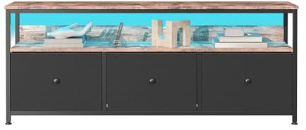 MINGZHE Mueble para TV, mesa de TV retro, soporte para medios, soporte de TV con cajones, centro de entretenimiento, consola de medios, soporte de TV para salón, retro, negro, 108 x 30 x 57 cm
