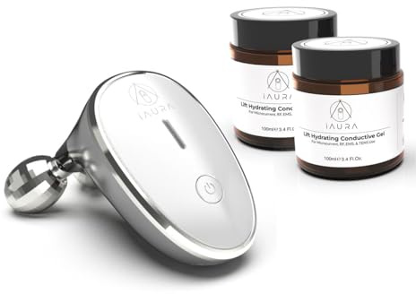 iAURA LUX Microcurrent 3D Facial Roller - Facial Toning Device with 200ml Lift Hydrating Conductive Gel