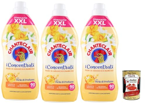 Chanteclair - Assouplissant Linge Concentré Perles de Parfume, Fleurs d'Oranger et Narcisse, Fraîcheur très Longue Durée, Jusqu'à 100 Jours, 90 lavages, 3x 1840 m + Italian Gourmet polpa 400g