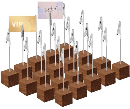 20 Packs Portafotos Pinzas, Soporte para Fotos, Base de Madera, Foto Titular Memo Clip y Carpetas de Mensajes, Portafotos, Clip para Notas y Mensajes, Para Bodas, Oficina, Fiestas y Hogar