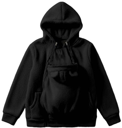 Women Fleece Zip Up 2 In 1 Baby Wearing Jacket Maternity Winter Coat Thicken Baby Wearing Clothes 100 Percent Polyester Hoodie (L) Black