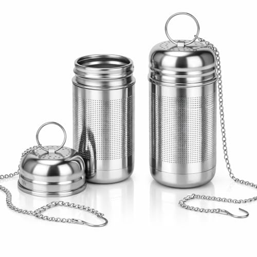 2PCS Infuseur à thé inox 316, Filtre à Thé Réutilisable avec Chaîne, Passoire à Thé en Acier Inoxydable, 8 x 4 cm, Idéal pour Thé Vrac, Épices, Herbes, Café