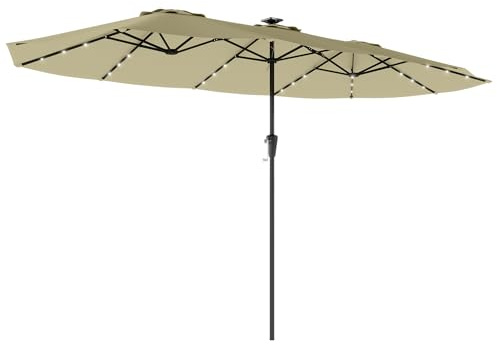 Outsunny Parasol de Jardin Double 36 LED Solaires 395x215cm UPF 50+ Beige