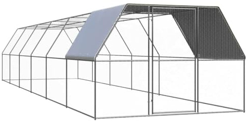 LoogCape Outdoor Chicken Cage 3 x 12 x 2 m Galvanised Steel with Waterproof Polyethylene Roof, Lock Door, Robust Enclosure for Chickens, Ducks, Small Animals, Large Birds, Weatherproof, Expandable