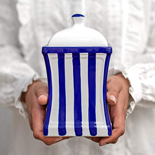 City to Cottage® Navy Blue Striped | Handmade Hand Painted | Large 31.5oz/900ml Ceramic Kitchen Storage Jars With Lid | Food Containers | Canisters