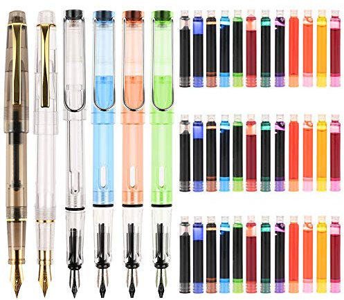 GOLDGE 42 Piece Fountain Pen Set, 6 Different Size Nibs and 36 Colored Ink Cartridges Kit, Perfect Calligraphy Lettering Set for Beginners, Christmas and Birthday