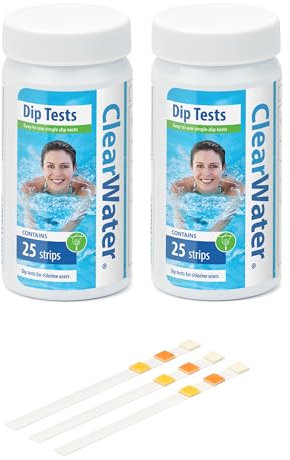 Clearwater Hot Tub, Pool and Spa Test Strips x 50-3 in 1 - Measures Chlorine, PH and Total Alkalinity