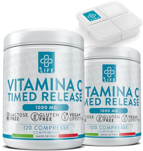 Vitamine C 1000mg à Libération Prolongée 240 Comprimés PiùLife, Supplément Vitamine C Naturelle Acide Ascorbique, Antioxydant, Defense Immunitaire Adulte, Vit C Vitamine Boost Énergie Puissant