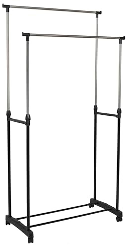 JE CHERCHE UNE IDEE RG6378 Metal - Rotella doppia casa e Bazar Organizzatore porta oggetti, 80 x 43 x 160 cm, colore: nero/cromato