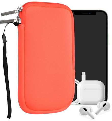 kwmobile Handytasche für Smartphones L - 6,5 - Neopren Handy Hülle Neon Koralle - Handy Tasche 16,5 x 8,9 cm Innenmaße
