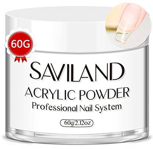 Saviland 60g Polvere Acrilica Unghie Trasparente Polvere Acrilica Grande Capacità Professionale per Estensione Unghie, Nail Art 3D, Scultura per Unghie, Decorazione delle Unghie, Manicure Francese