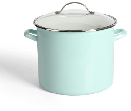 Martha Stewart Thayer 12-Quart Enamel on Steel Scratch-Resistant Stock Pot with Lid – Martha Blue – Durable Large Capacity Pot for Soups, Stews & Boiling