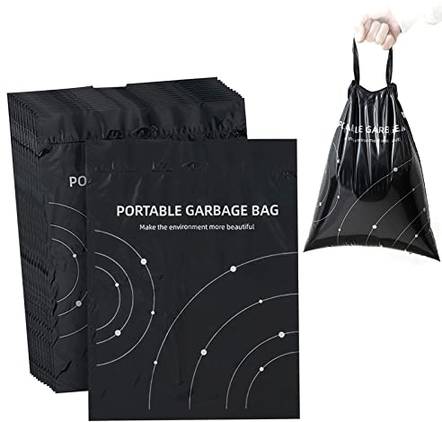 Disposable Trash Bags for Cars, Vomit Bags Pack of 40, Portable Drawstring, Paste Dual-Use Self Adhesive Cleaning Bags, Easy Stick on and Hanging, for Cars Kitchens Bedrooms Travel Office (Black)