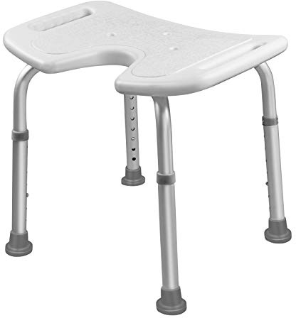 TRMLBE Duschpall, duschstol, badpall, justerbar höjd 35–51 cm, halkfri av aluminium, duschsits, badkarssits, duschhjälp med U-formad sittplatta för äldre och funktionshindrade, upp till 136 kg