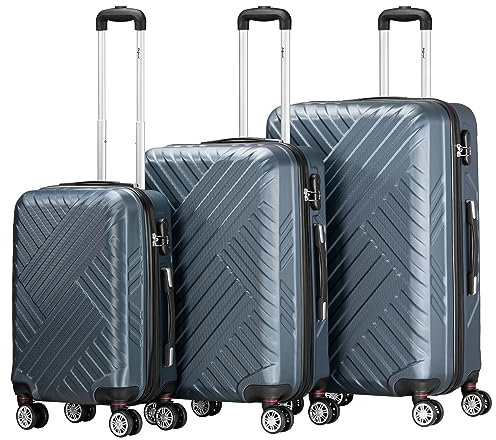Zelsius Koffer Set 3 Stück, Anthrazit | ABS Hartschalenkoffer mit Zahlenschloss, Doppelrollen und Innen Trennwand | Handgepäckkoffer, Hartschalenkoffer Set 3 teilig, Trolley, Koffer Groß, Luggage Set