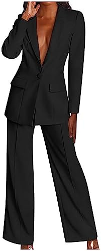 2 Pièces Tailleur Femme Ensemble Pantalon Chic Et Elegant Veste Mince à Manches Longues Couleur Unie Ensemble de Costume d'affaires Elégant Manteau Ensemble Pantalon