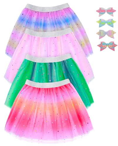 Hoemwarm 4 Pack Rainbow Tutu Skirt for Toddler Girls, 3 Layers Princess Ballet Dance Tutu Dresses for 2-8 Years