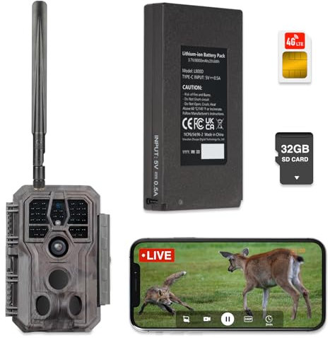 GardePro X50 Pro Max 4G LTE Wildkamera mit Live-Streaming, Wiederaufladbare 8000mAh Akku, integrierte SD Karte, 48MP 1296P, X50PLMB Wildtierkamera mit bewegungsmelder nachtsicht, Handyübertragung