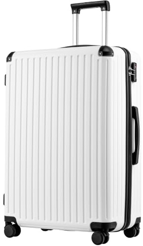 COOLIFE Koffer Trolley-Koffer Hartschalen-Koffer Rollkoffer Reisekoffervon ABS-Material mit TSA-Schloss Teleskopgriff und 4 Zwillingsrollen (Weiß, Großer Koffer)