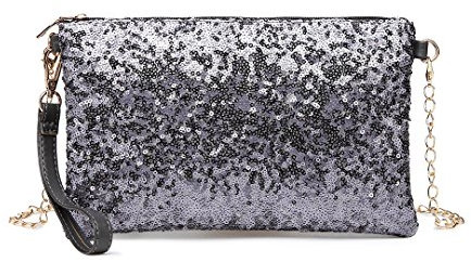 Miss Lulu Damen Fashion Pailletten Tasche Mini Clutch kleine Damen Kettentasche Umhängetasche für Hochzeiten, Dates und verschiedene Anlässe mit goldener Kette