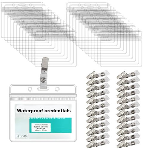 25pcs Tarjetas de Identificación con Clip100*85mm,Badge Id Tarjeta,Funda de Tarjeta de identificación,Ideal Para Escuelas,Exposiciones Y Conferencias,Portatarjetas Identificación Resistente Y Duradero