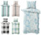 Visaggio Biber Bettwäsche 135x200 cm Feinbiber Winter Bettbezug Set Kissenbezug 80x80 cm mit verdecktem Reissverschluss geblümt Blau Beige