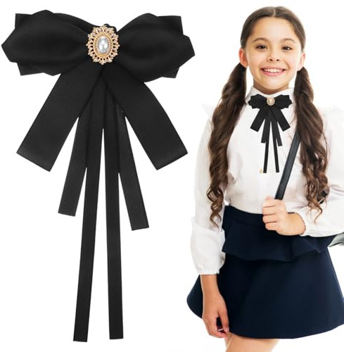 SOIMISS Hemdkrawatte Damenkrawatte Charm-Schmuck-Schnalle schwarzer Schleifengürtel Hemd Krawatte Anhänger Requisiten Bogenstifte Lolita-Brosche Fliege Halsbogen mattierter Stoff Black