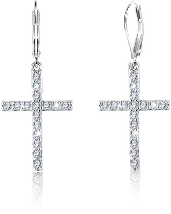 ALEXCRAFT Pendientes Mujer Plata de Ley 925 Postes, Pendientes Fiesta Largos Zircón, Pendiente Cruz, Elegantes, Hipoalergenicos, Regalos de Joyas