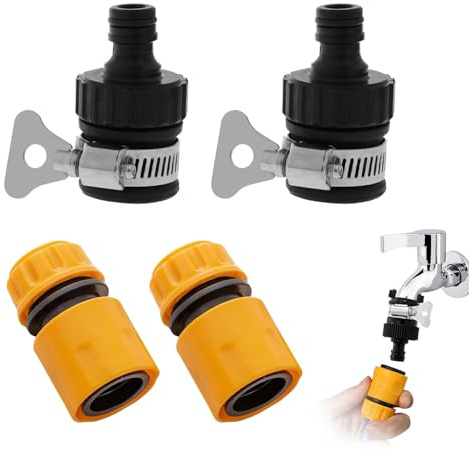 4 Pcs Garden Hose Connector Set, 1/2 inch Hose Pipe Connector, Universal Hose Tap Connector for Garden Kitchen Bath Attachments