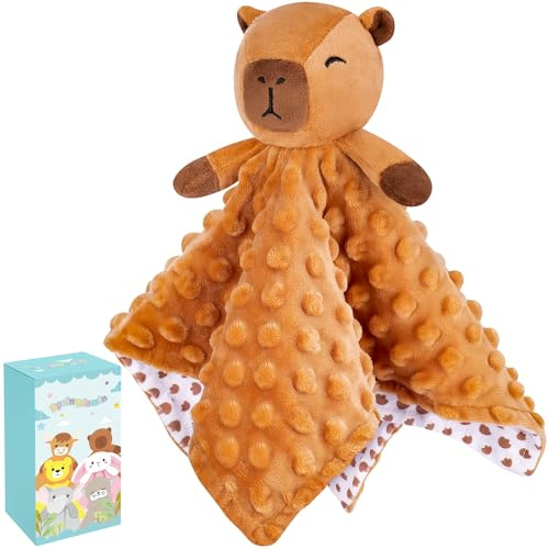 Baby Comforters Blanket Plush Capybara Cuddly Toy Comforter Cuddle Blanket Animal Snuggle Toy Comforters Infant Gift for Mom, Capybara Toys Loveys Newborn Soft Touch Toddler Boys Girls Plush