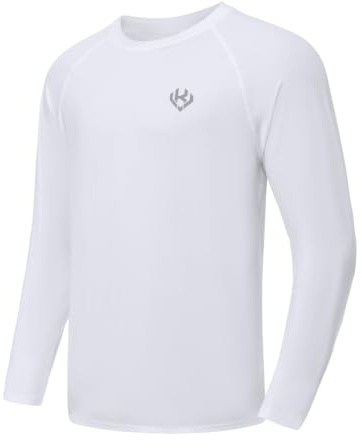 VanKee T-Shirt Manche Longue Homme Respirant Séchant Rapidement Sports Tee Shirts Léger Protection Solaire UV Hauts Fonctionnels Étirement Col Rond Tops pour Fitness Cyclisme Entraînement Randonnée