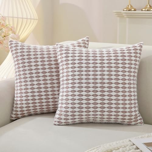 Ystyle Funda Cojin 40x40 Juego De 2, Fundas De Cojines De Chenilla con Cremallera, Funda De Almohada De Rombo, Cuadradas para Decoración Moderna, para Habitación Dormitorio Salón, Rojo Ladrillo