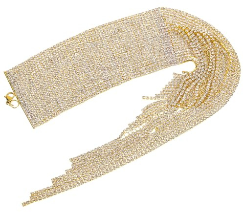 JOYOFREELY Bracciale Rigido Avvolgente Strass e Frange Grandi Dorate, Cavigliere Donna Eleganti per Feste e Serate, Gioielli alla Caviglia e Polso per Occasioni Speciali