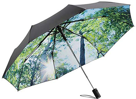Le Monde du Parapluie, Parapluie Pliant Femme/Homme Noir, Système Ouverture Automatique, Résistant au Vent, Imprimé FORÊT 60 cm