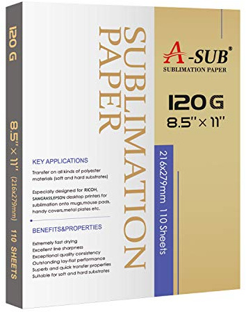 A-SUB Sublimation Paper 8.5x11 Inch 120GSM, 110 Sheets - Compatible with Inkjet Printers & Sublimation Inks, High Transfer Efficiency for T-Shirts, Mugs, Crafts