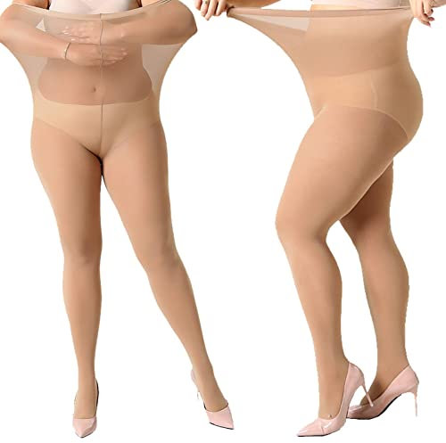 MANZI Damen Strumpfhose 2 or 4 Paar Plus Größen XL-4XL(44-62),2 Paar Hautfarben,70 Denier XXXL
