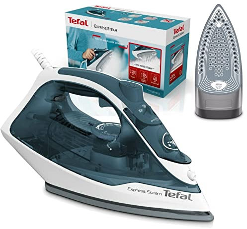 Tefal Plancha de vapor Durilium con 120 g de golpe de vapor, ganador de la prueba 2019 con la mejor suela (suela Durilium AirGlide con tres zonas de vapor, 2400 W, función de autolimpieza, sistema antical)