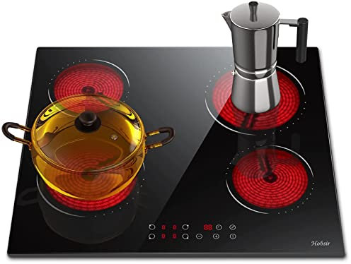 Glaskeramikkochfeld 4 Zonen Kochfelder Sensor-touch Control Kochfeld Autark 60cm, 6000W, 9 Leistungsstufe, verkabelt, kein Stecker