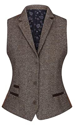 TruClothing Womens Tweed Blazer Jacket 1920s Vintage Elbow Patch Waistcoat Blinders Tan