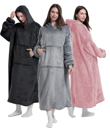 Roe Tenpo Wearable Blanket Hoodie, Oversized Hoodie Women and Men, Super Soft Warm Cozy, Thick Flannel Sherpa Hoodie Blanket with Sleeves and Giant Pocket (Grey)