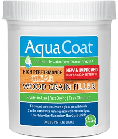 Aqua Coat New and Improved High Performance Eco-Friendly Water-Based Clear Wood Grain Filler Gel, Easily Sandable, Stainable, Paintable, Water Cleanup, Low Odor, Low VOC, Fast Drying, 16 oz