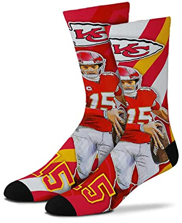 For Bare Feet NFL Erwachsene V Curve MVP Player Crew Socken, Schuhe für Damen und Herren, Game Day Apparel, Rot Nr. 15, Large