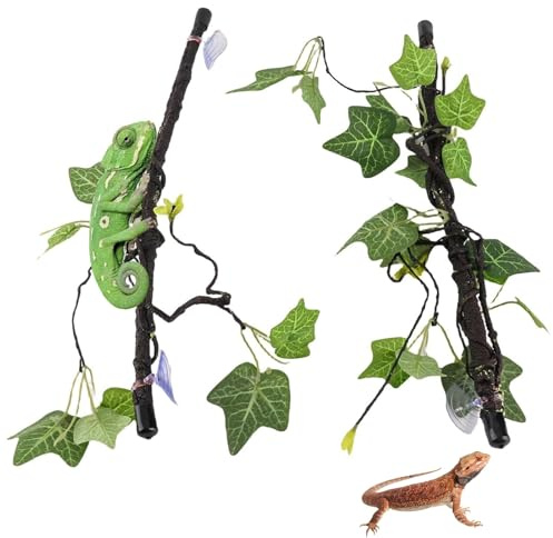 Decorazione di Rami di Rettili, 2 Pezzi Viti Ramo d'angolo Ghirlanda di Piante con Ventosa per Rettili Arrampicata su Serpenti di Lucertole Anfibi