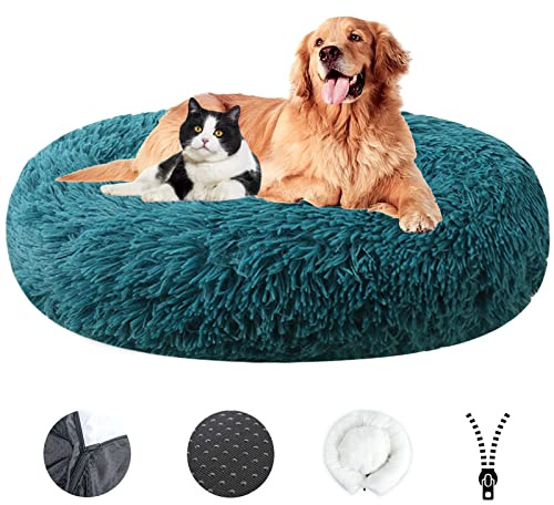 MAIFENGL Hundbädd fluffig, tvättbar hundkudde, avtagbar halkfri husdjurssäng för små, medelstora och hundar, katter och andra husdjur – cyan|| Ø 50 cm (20 tum)