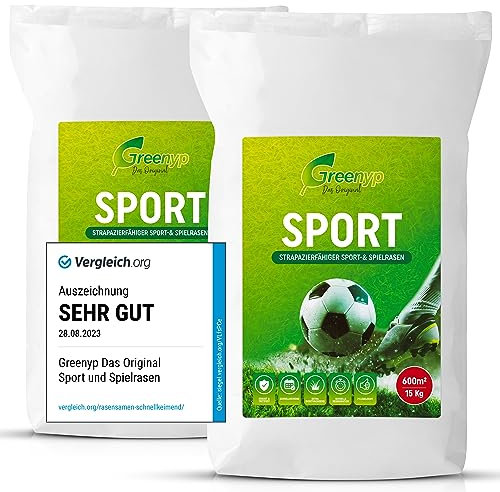 Greenyp® Sport I strapazierfähiger Sport-& Spielrasen I 20kg für 800m² I Sportrasen Grassamen Rasensamen Rasensaat Gras Nachsaat schnellkeimend [SET]