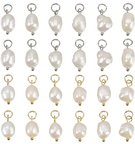 Beebeecraft 40 Pezzi 2 Colori Ciondoli di Perle D'Acqua Dolce Grado B Coltivate Naturali Barocche Irregolari Perle di Riso Pendenti Mini Pendenti A Goccia con Anelli di Salto