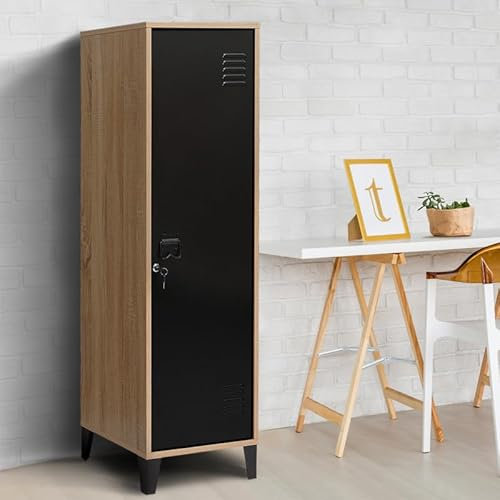 IDMarket - Armario de vestidor ESTER madera puerta metal negro diseño industrial